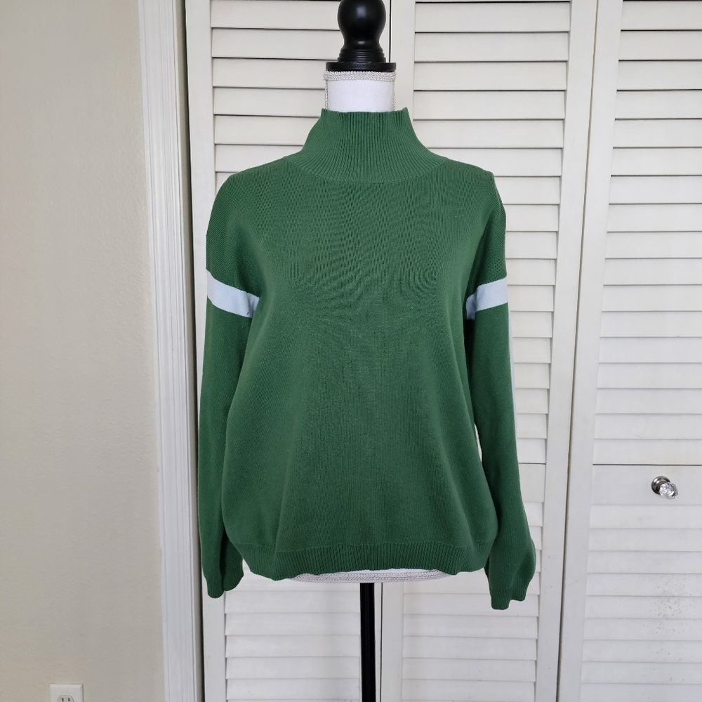La Ligne X Target Mock Turtleneck Sweater Size M Green Stripe Sleeve - Picture 2 of 12